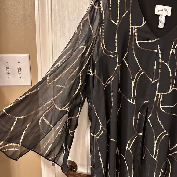 Joseph Ribkoff | 18 Black JDS Tunic Top Dressy Sheer Mature Sequin Chain Overlay - Picture 5 of 15